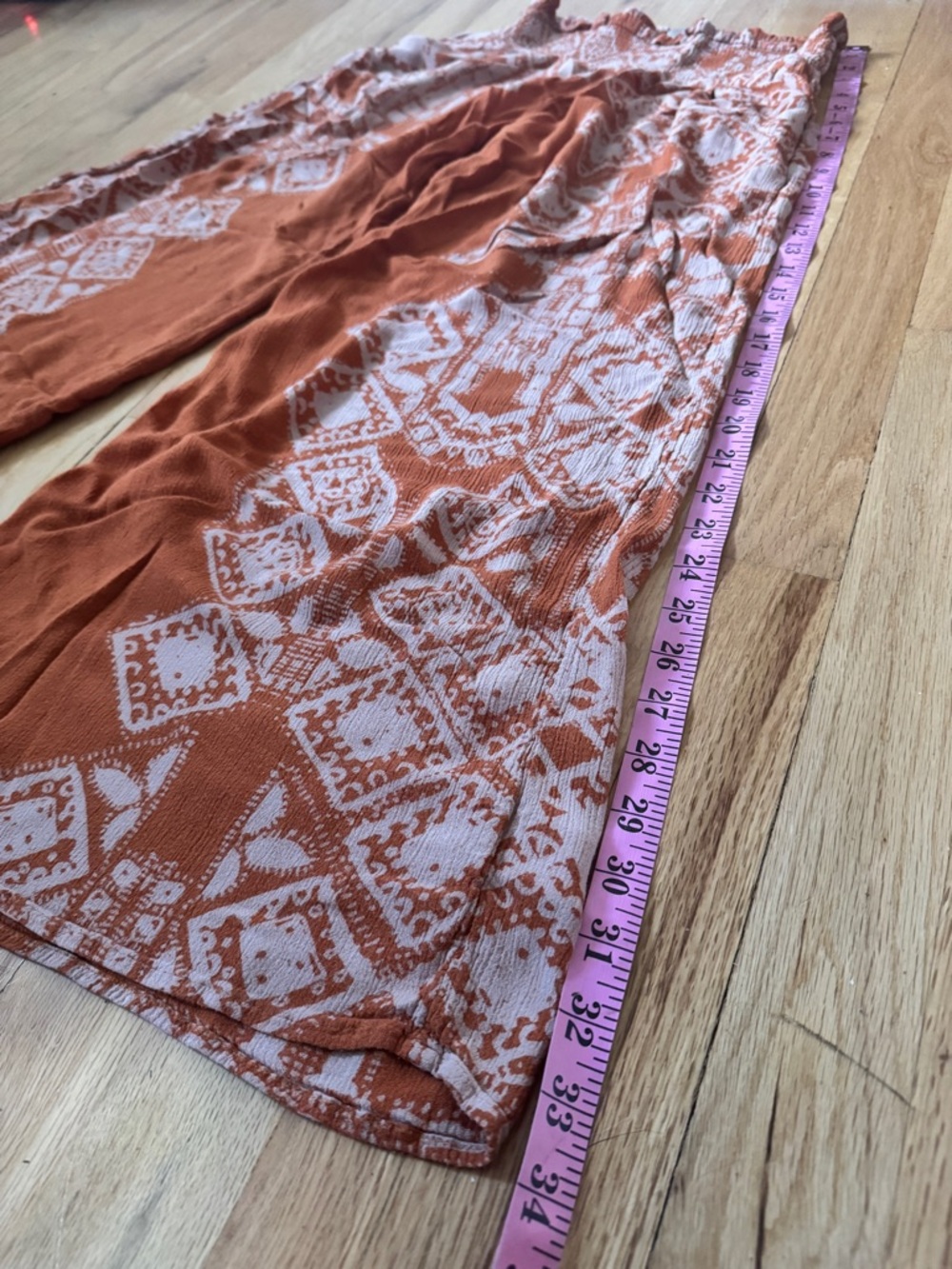Free People Boho Orange Printed Wide Leg Pants XS - Picture 4 of 5